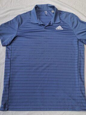 Adidas AEROREADY Polo Shirt Men’s L Blue Striped Short Sleeve Golf